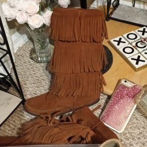 Moccasin 3 payed frindge boots Sold Sorry